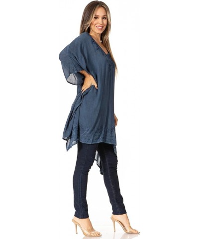 Regina Women's Lightweight Stonewashed Poncho Top Blouse Caftan Cover up A-midnight Blue $15.50 Tops