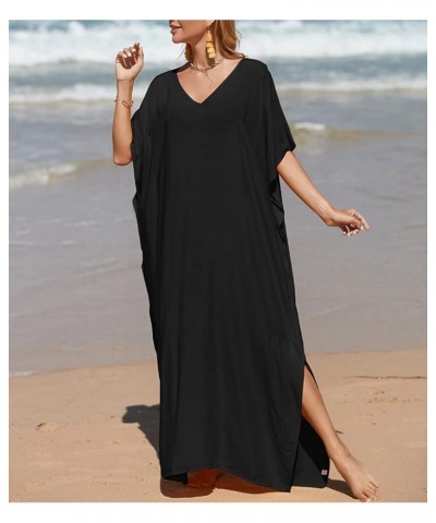 Solid Color Kaftan Dresses for Women Plus Size Caftans Long Swimsuit Cover Ups A-black $13.76 Swimsuits