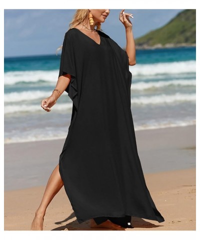 Solid Color Kaftan Dresses for Women Plus Size Caftans Long Swimsuit Cover Ups A-black $13.76 Swimsuits