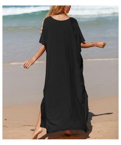 Solid Color Kaftan Dresses for Women Plus Size Caftans Long Swimsuit Cover Ups A-black $13.76 Swimsuits