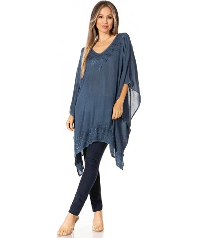 Regina Women's Lightweight Stonewashed Poncho Top Blouse Caftan Cover up A-midnight Blue $15.50 Tops