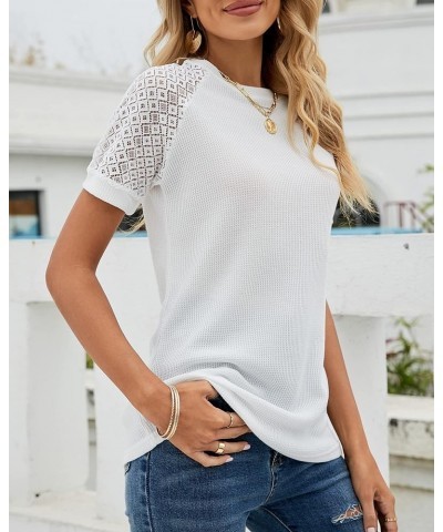 Womens Summer Lace Short Sleeve Tshirts Crew Neck Casual Loose Tops Shirt Blouses White $10.63 T-Shirts