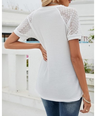 Womens Summer Lace Short Sleeve Tshirts Crew Neck Casual Loose Tops Shirt Blouses White $10.63 T-Shirts