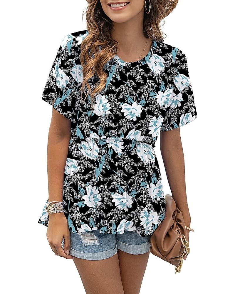 Women's Loose Ruffle Hem Short Sleeve High Low Peplum Blouse Top B- 08 White Lily $11.18 Blouses