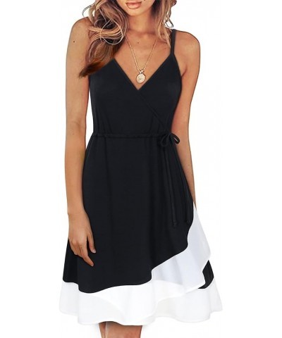 Women's Summer Casual Wrap V Neck Sleeveless Midi Dresses 63 Black $10.79 Dresses