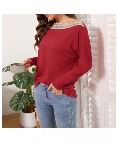 Womens Casual Tunic Blouse Tops Long Sleeve Lace Off Shoulder Loose T Shirts Batwing Pullover Tee Long Sleeve Red $11.53 Tops