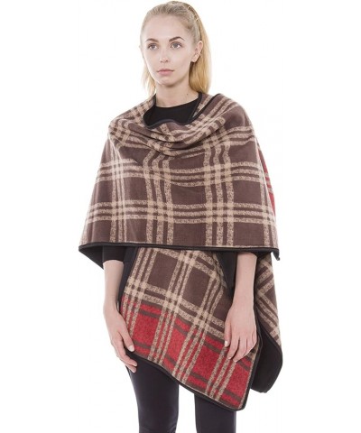 BYOS Women's Winter Stylish Oversized Plaid Soft Fleece Poncho Blanket Wrap Brown Red Plaid $28.79 Jackets