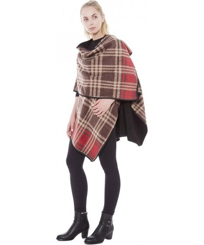 BYOS Women's Winter Stylish Oversized Plaid Soft Fleece Poncho Blanket Wrap Brown Red Plaid $28.79 Jackets