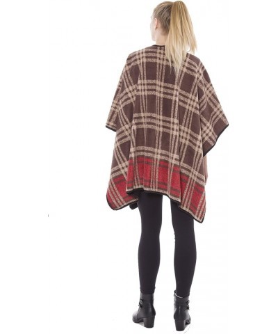 BYOS Women's Winter Stylish Oversized Plaid Soft Fleece Poncho Blanket Wrap Brown Red Plaid $28.79 Jackets