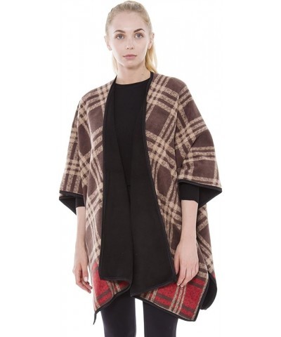 BYOS Women's Winter Stylish Oversized Plaid Soft Fleece Poncho Blanket Wrap Brown Red Plaid $28.79 Jackets