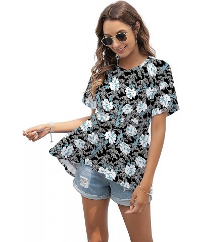 Women's Loose Ruffle Hem Short Sleeve High Low Peplum Blouse Top B- 08 White Lily $11.18 Blouses