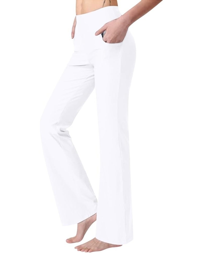 Womens Flare Yoga Pants with Pockets Flared Leggings Comfy Crossover Pants Casual High Waisted Bootcut Pants G024- White $8.2...