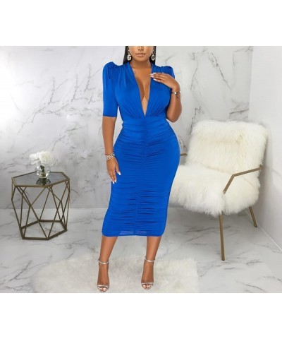 Women's Bodycon Ribbed Long Dresses Deep V Neck Long Sleeves Club Night Party Sweater Dress 10036blue $13.33 Dresses