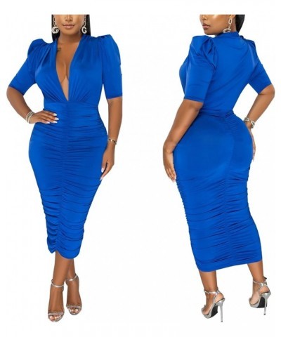 Women's Bodycon Ribbed Long Dresses Deep V Neck Long Sleeves Club Night Party Sweater Dress 10036blue $13.33 Dresses