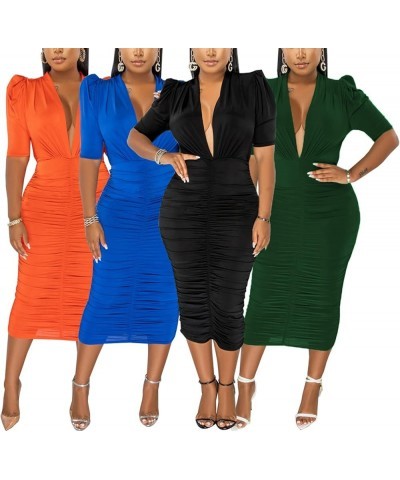 Women's Bodycon Ribbed Long Dresses Deep V Neck Long Sleeves Club Night Party Sweater Dress 10036blue $13.33 Dresses