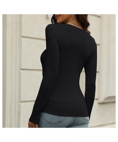 Long Sleeve Shirts for Women Scoop/Square Neck Stretch Slim Ribbed Knit T-Shirt Basic Casual Cotton Tops Black-1 $16.80 Tops