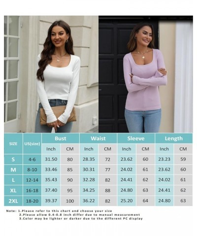 Long Sleeve Shirts for Women Scoop/Square Neck Stretch Slim Ribbed Knit T-Shirt Basic Casual Cotton Tops Black-1 $16.80 Tops