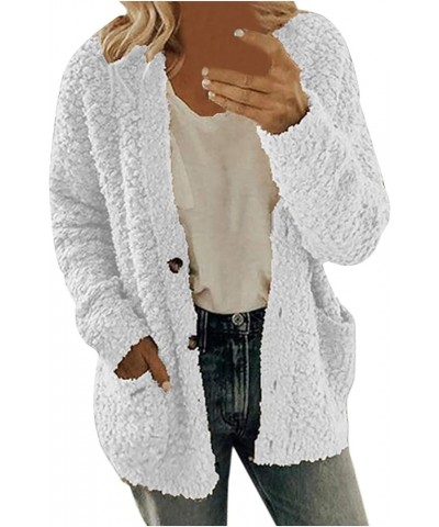 Women's Fleece Warm Cardigan Sweaters Long Sleeve Button Down Jackets Coat Trendy Solid Plush Sweater Outerwear White $6.55 J...