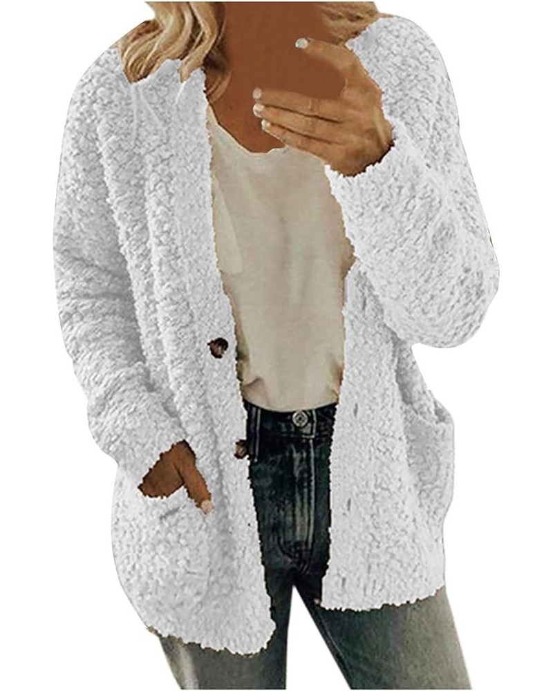 Women's Fleece Warm Cardigan Sweaters Long Sleeve Button Down Jackets Coat Trendy Solid Plush Sweater Outerwear White $6.55 J...