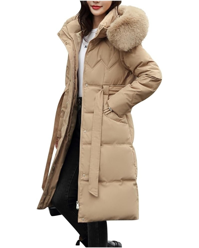 Long Puffer Winter Coat For Women Trendy 2023 Padded Down Jackets Full Zip Up Parka Coats With Faux Fur Hood G03-khaki $27.62...