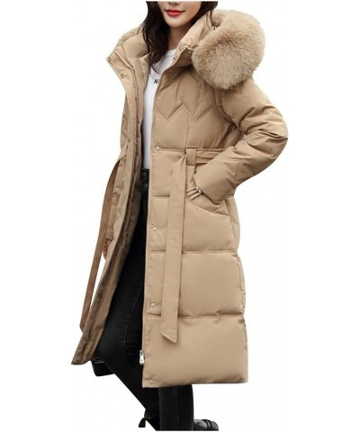 Long Puffer Winter Coat For Women Trendy 2023 Padded Down Jackets Full Zip Up Parka Coats With Faux Fur Hood G03-khaki $27.62...