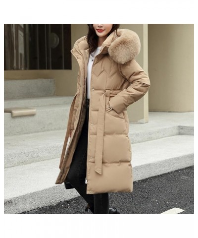 Long Puffer Winter Coat For Women Trendy 2023 Padded Down Jackets Full Zip Up Parka Coats With Faux Fur Hood G03-khaki $27.62...