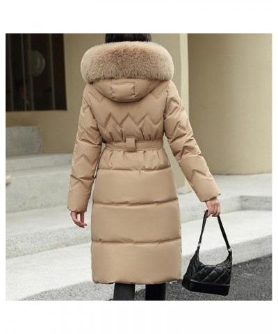 Long Puffer Winter Coat For Women Trendy 2023 Padded Down Jackets Full Zip Up Parka Coats With Faux Fur Hood G03-khaki $27.62...