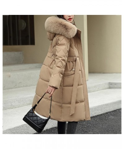 Long Puffer Winter Coat For Women Trendy 2023 Padded Down Jackets Full Zip Up Parka Coats With Faux Fur Hood G03-khaki $27.62...