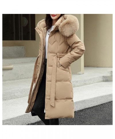 Long Puffer Winter Coat For Women Trendy 2023 Padded Down Jackets Full Zip Up Parka Coats With Faux Fur Hood G03-khaki $27.62...