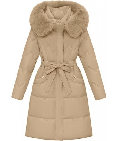 Long Puffer Winter Coat For Women Trendy 2023 Padded Down Jackets Full Zip Up Parka Coats With Faux Fur Hood G03-khaki $27.62...