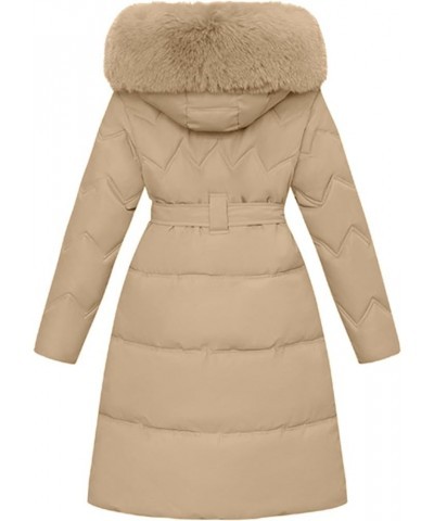 Long Puffer Winter Coat For Women Trendy 2023 Padded Down Jackets Full Zip Up Parka Coats With Faux Fur Hood G03-khaki $27.62...