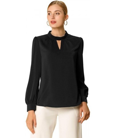 Women's Work Office Tops Business Professional Shirt Elegant Stand Collar Fall 2023 Long Sleeve Blouses Black $11.63 Blouses