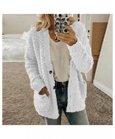 Women's Fleece Warm Cardigan Sweaters Long Sleeve Button Down Jackets Coat Trendy Solid Plush Sweater Outerwear White $6.55 J...