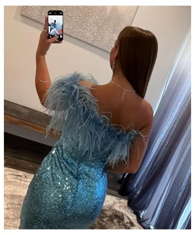 Feather Sequins Prom Dress One Shoulder Formal Dress Mermaid Evening Gown SY89 Hot Pink $34.50 Dresses