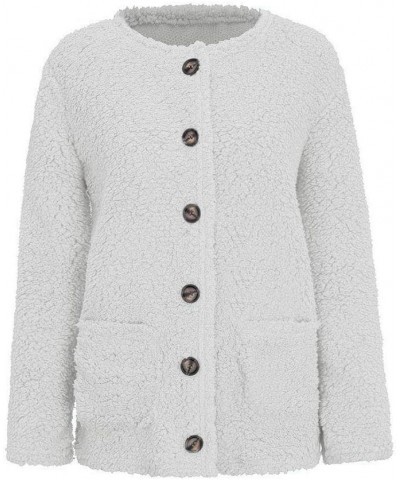 Women's Fleece Warm Cardigan Sweaters Long Sleeve Button Down Jackets Coat Trendy Solid Plush Sweater Outerwear White $6.55 J...