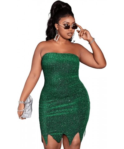 Women's Plus Size Glitter Strapless Asymmetrical Hem Tube Bodycon Dress Green $18.80 Dresses