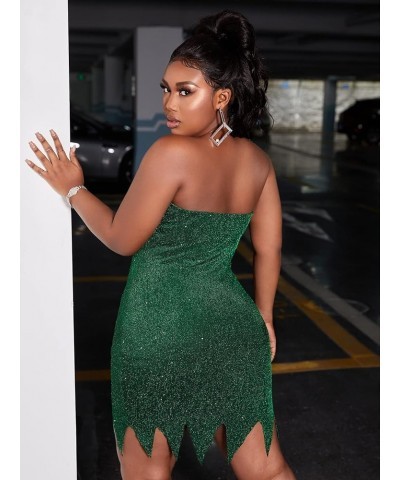 Women's Plus Size Glitter Strapless Asymmetrical Hem Tube Bodycon Dress Green $18.80 Dresses