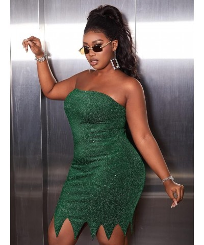 Women's Plus Size Glitter Strapless Asymmetrical Hem Tube Bodycon Dress Green $18.80 Dresses