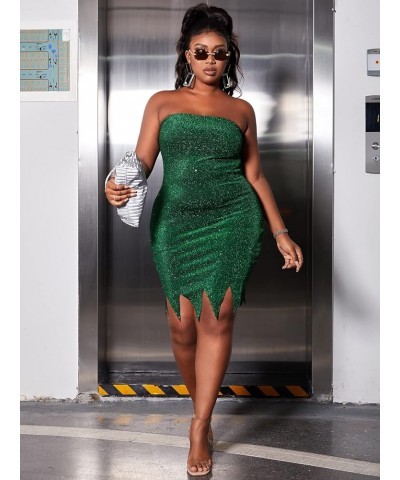 Women's Plus Size Glitter Strapless Asymmetrical Hem Tube Bodycon Dress Green $18.80 Dresses