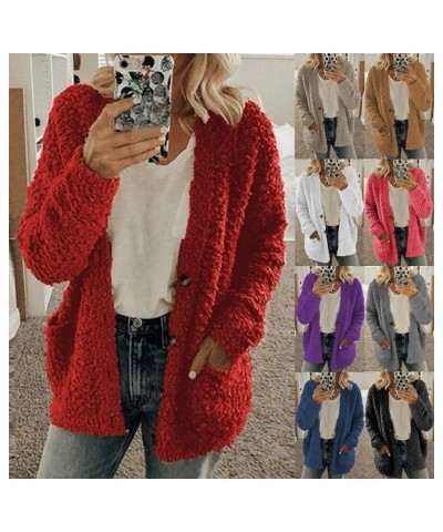 Women's Fleece Warm Cardigan Sweaters Long Sleeve Button Down Jackets Coat Trendy Solid Plush Sweater Outerwear White $6.55 J...