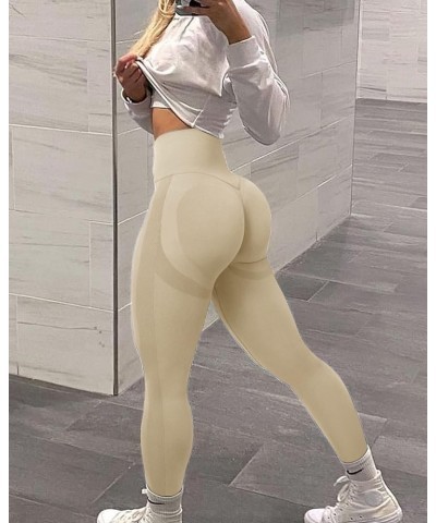 Scrunch Butt Lifting Workout Leggings for Women Seamless High Waisted Yoga Pants Tummy Control Gym Booty Tight 1 Upgrade Khak...