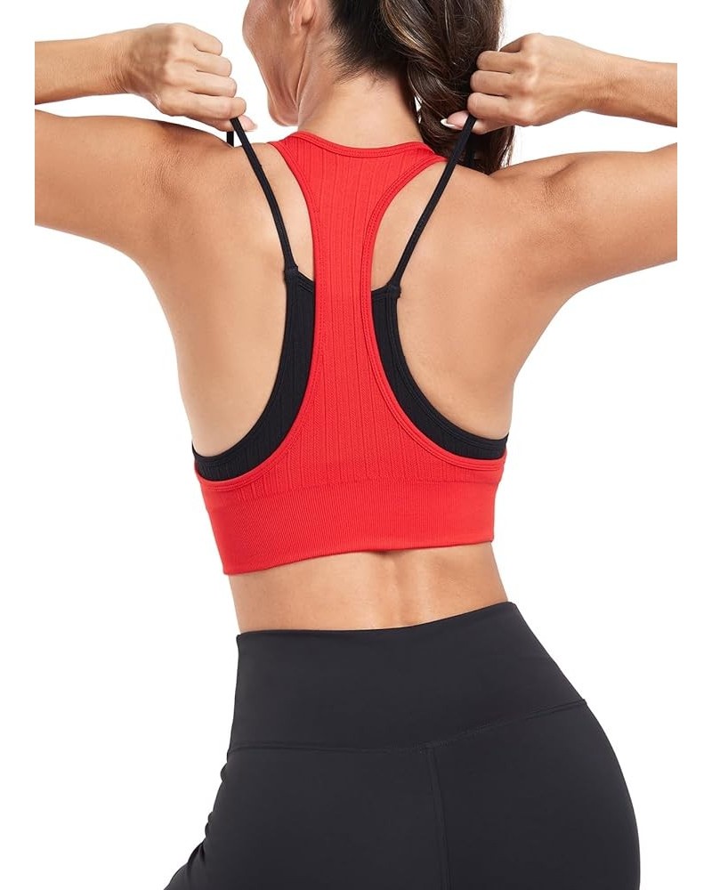 Women's Sports Bra Racerback Medium Support Double Layer Straps Workout Padded Yoga Bra Cropped Tank Tops Camisole Scarlet $1...