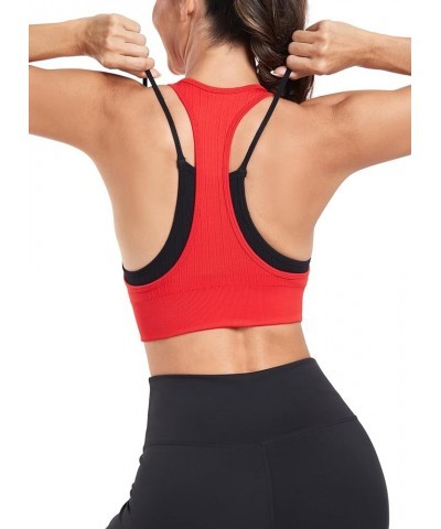 Women's Sports Bra Racerback Medium Support Double Layer Straps Workout Padded Yoga Bra Cropped Tank Tops Camisole Scarlet $1...