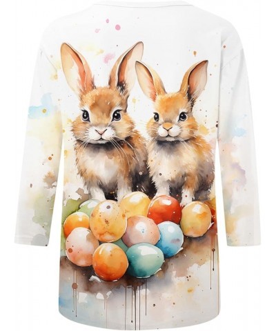 Womens Loose Easter Top 3/4 Sleeve Casual Crew Neck Shirts Cute Bunny Rabbit T-Shirt Print Graphic Pullover Blouse B-white $7...