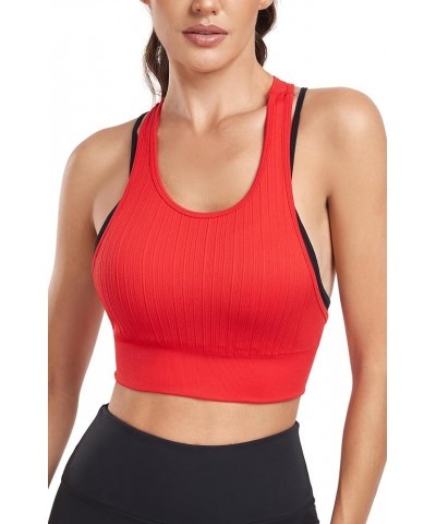 Women's Sports Bra Racerback Medium Support Double Layer Straps Workout Padded Yoga Bra Cropped Tank Tops Camisole Scarlet $1...