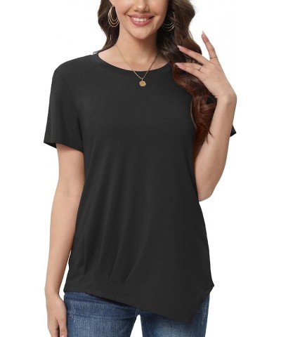 Womens Summer Tunics Tops Casual Short Sleeve Blouses Dressy Crewneck T Shirts Black $10.99 Tops