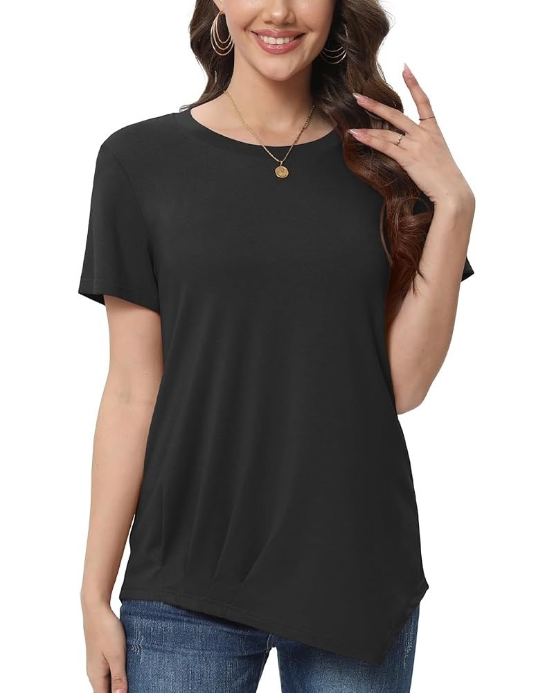 Womens Summer Tunics Tops Casual Short Sleeve Blouses Dressy Crewneck T Shirts Black $10.99 Tops