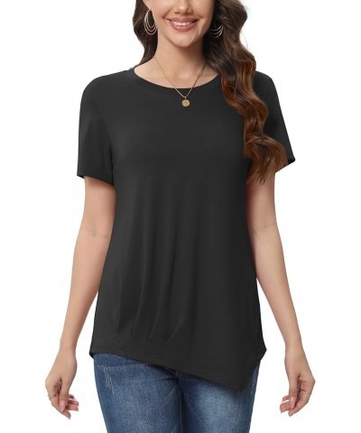 Womens Summer Tunics Tops Casual Short Sleeve Blouses Dressy Crewneck T Shirts Black $10.99 Tops