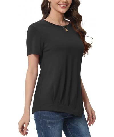 Womens Summer Tunics Tops Casual Short Sleeve Blouses Dressy Crewneck T Shirts Black $10.99 Tops