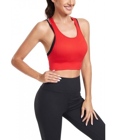 Women's Sports Bra Racerback Medium Support Double Layer Straps Workout Padded Yoga Bra Cropped Tank Tops Camisole Scarlet $1...